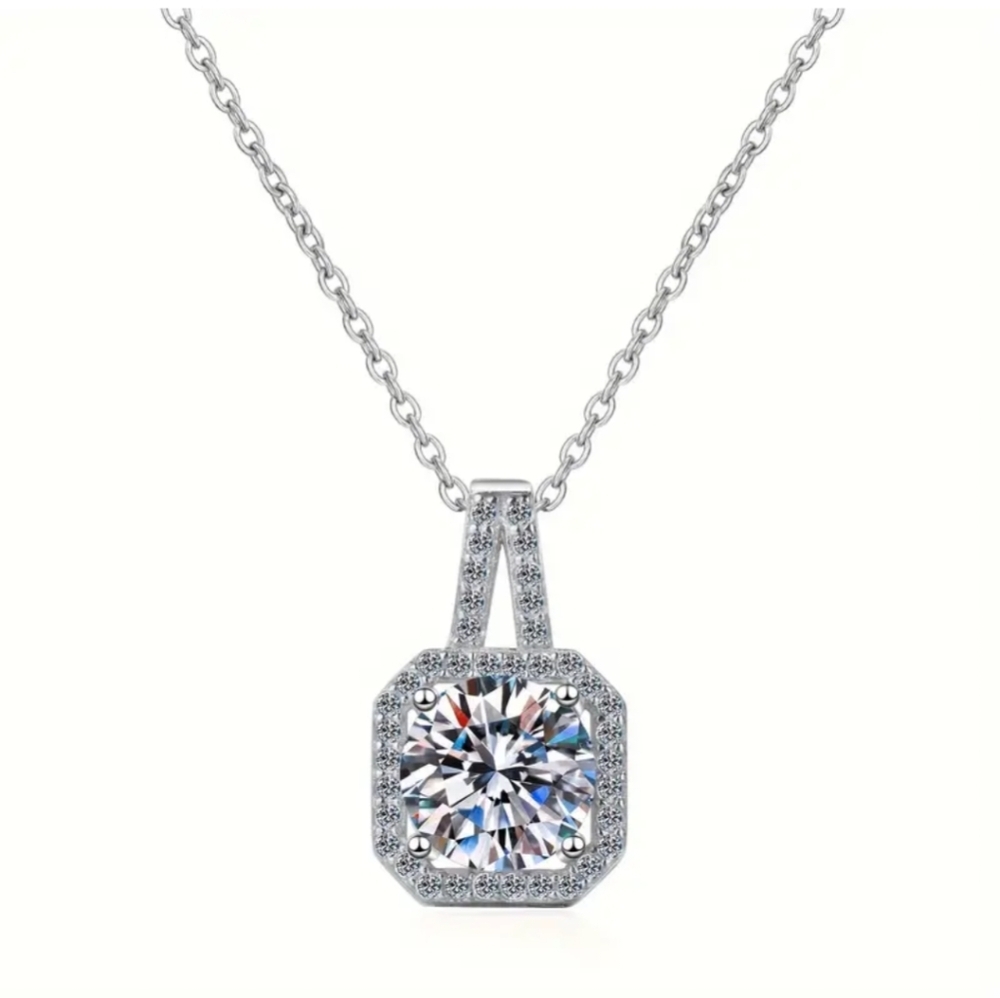 2 Carat Moissanite Pendant on 925 Sterling Silver Necklace + GRA Cert+ Gift Box
